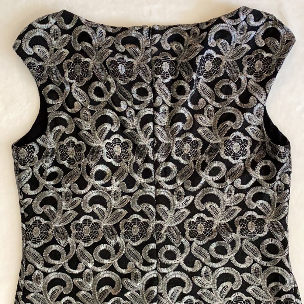 {NWT} Lauren Ralph Lauren | Metallic Embroidered Sheath Dress Black Pewter 12 - Picture 13 of 16